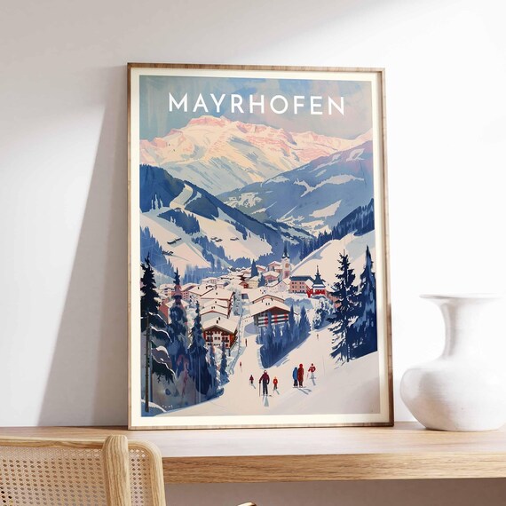 Mayrhofen Church Tower Pink Peaks Village Panoramic Scene Poster