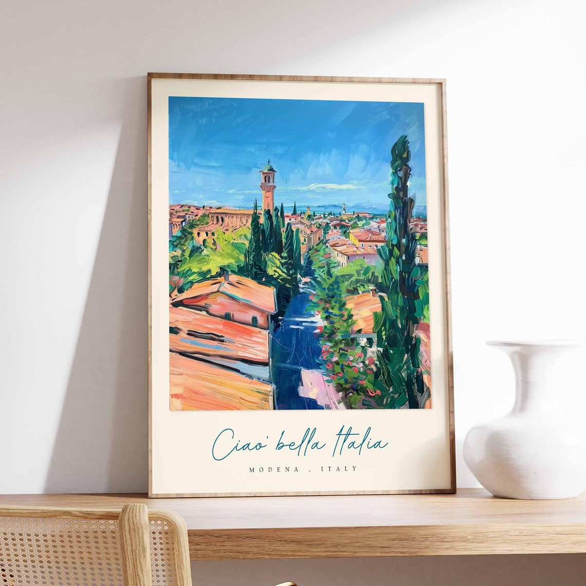 Modena Townscape Bell Tower Cypress Impressionist Italy Travel Poster