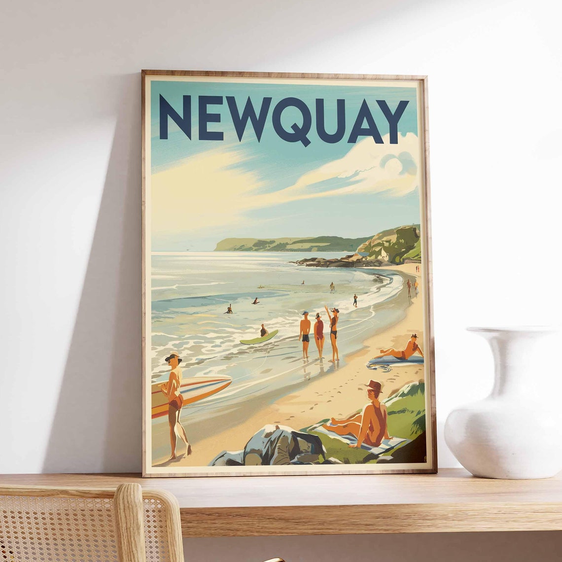 Newquay Print Coastal Travel Poster Cornwall Travel Print Coastal Wall Art Seaside Art Coastal Gift Uk Coast Art Uk Travel Poster