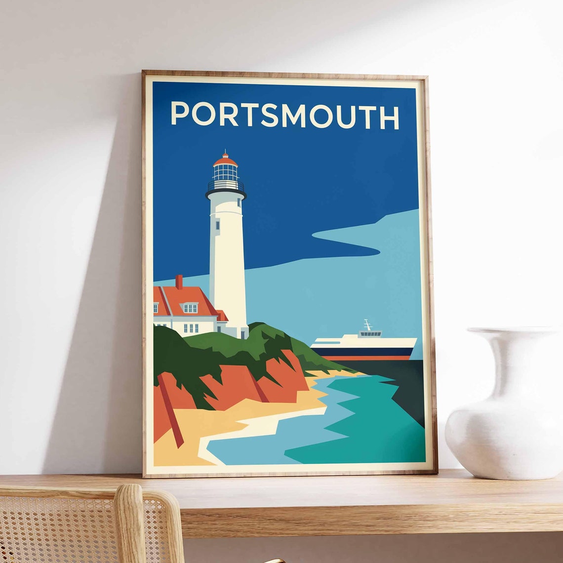 Portsmouth Print Coastal Travel Poster Hampshire Travel Print Coastal Wall Art Seaside Art Coastal Gift Uk Coast Art Beach Decor