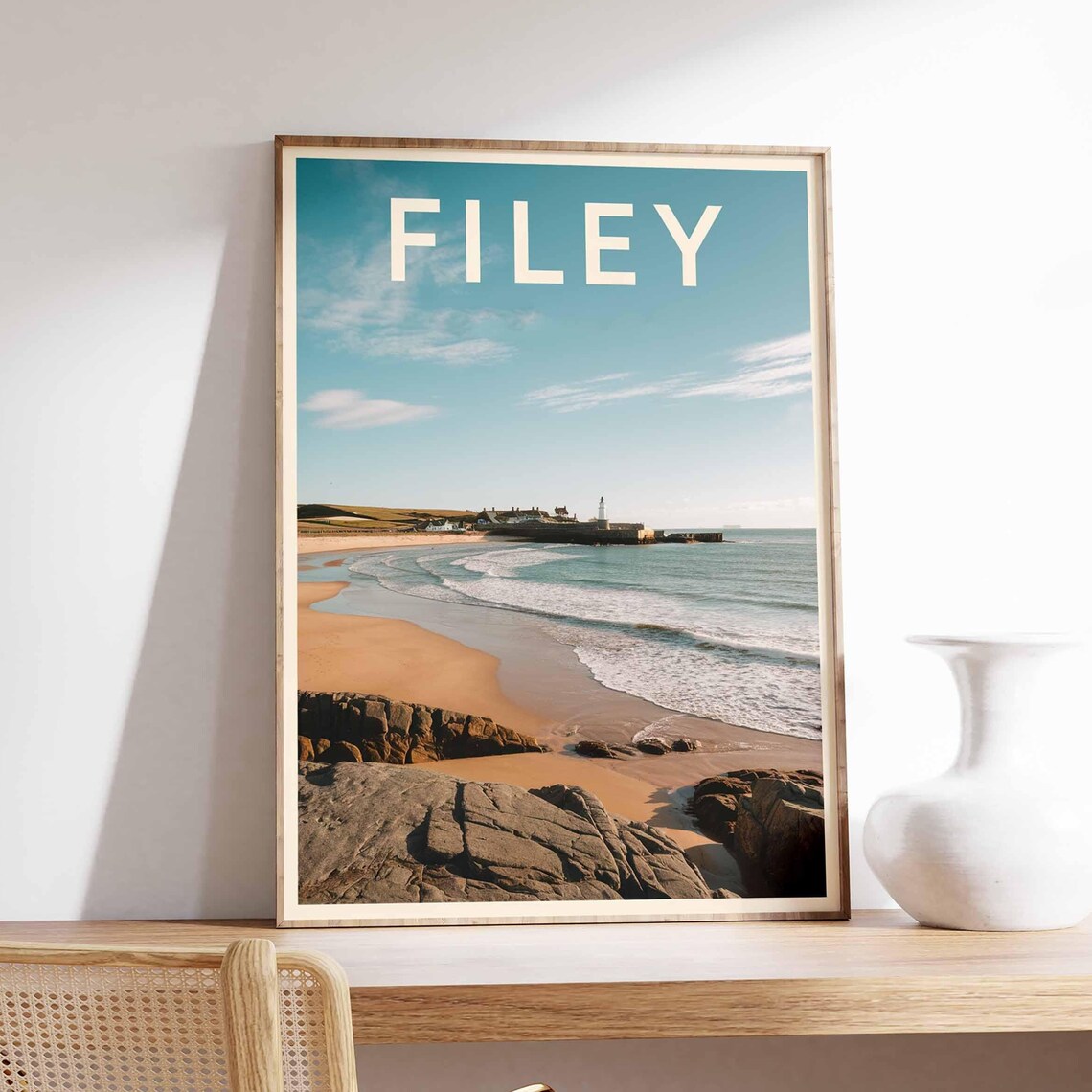 Filey North Yorkshire Sandy Beach Photo Sunny Coastal Poster