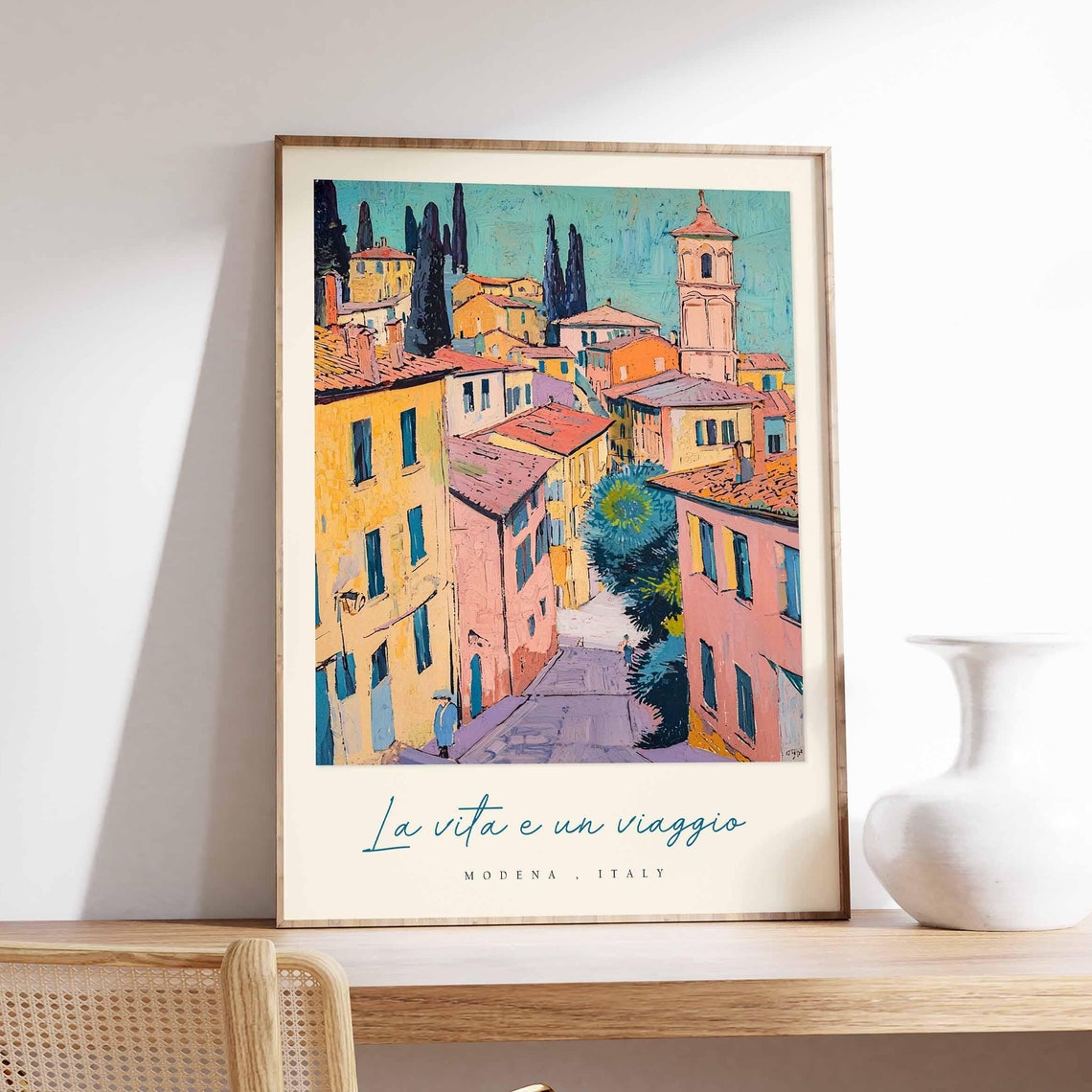 Modena Hilltop Street Cypress Fauvist Colors Italy Travel Poster