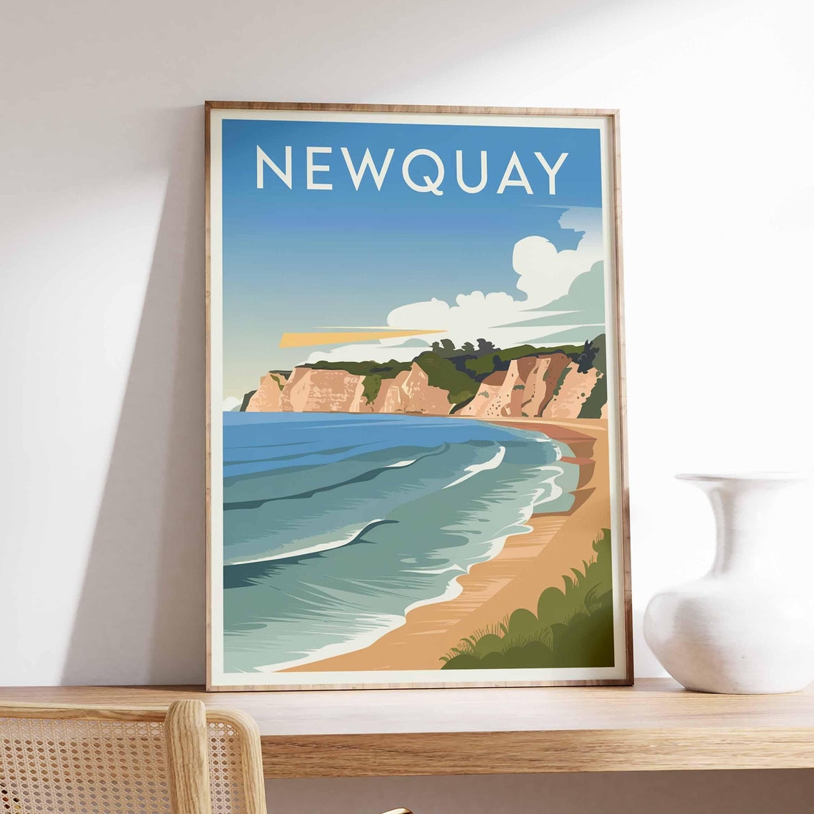 Newquay Print Coastal Travel Poster Cornwall Travel Print Coastal Wall Art Seaside Art Coastal Gift Uk Coast Art Uk Travel Poster