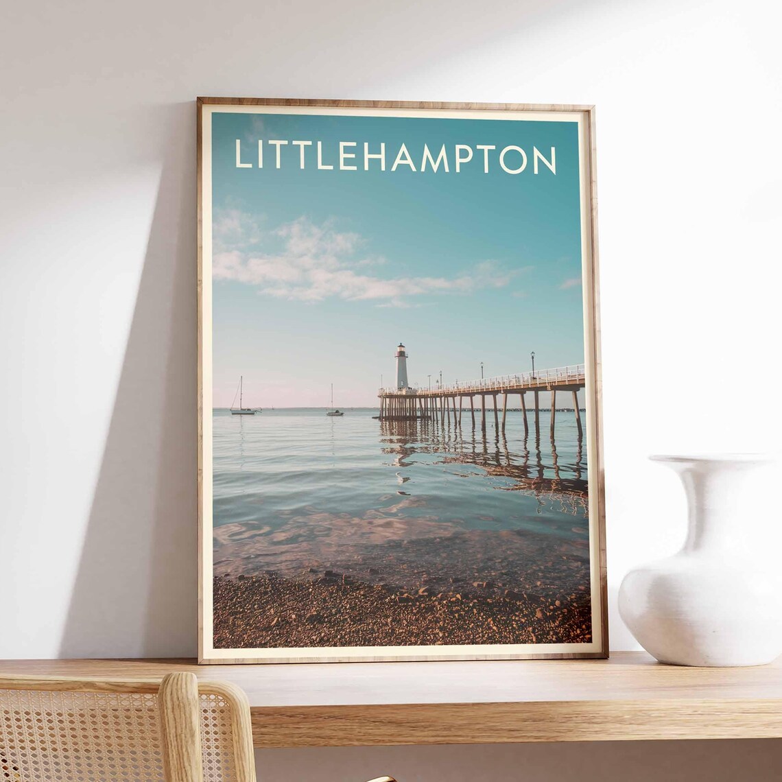 Littlehampton Lighthouse Pier Calm Sea Photo Seaside Travel Poster