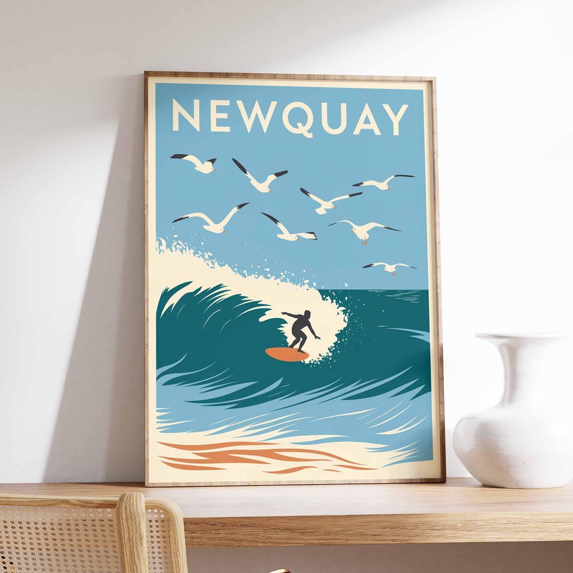 Newquay Print Coastal Travel Poster Cornwall Travel Print Coastal Wall Art Seaside Art Coastal Gift Uk Coast Art Uk Travel Poster