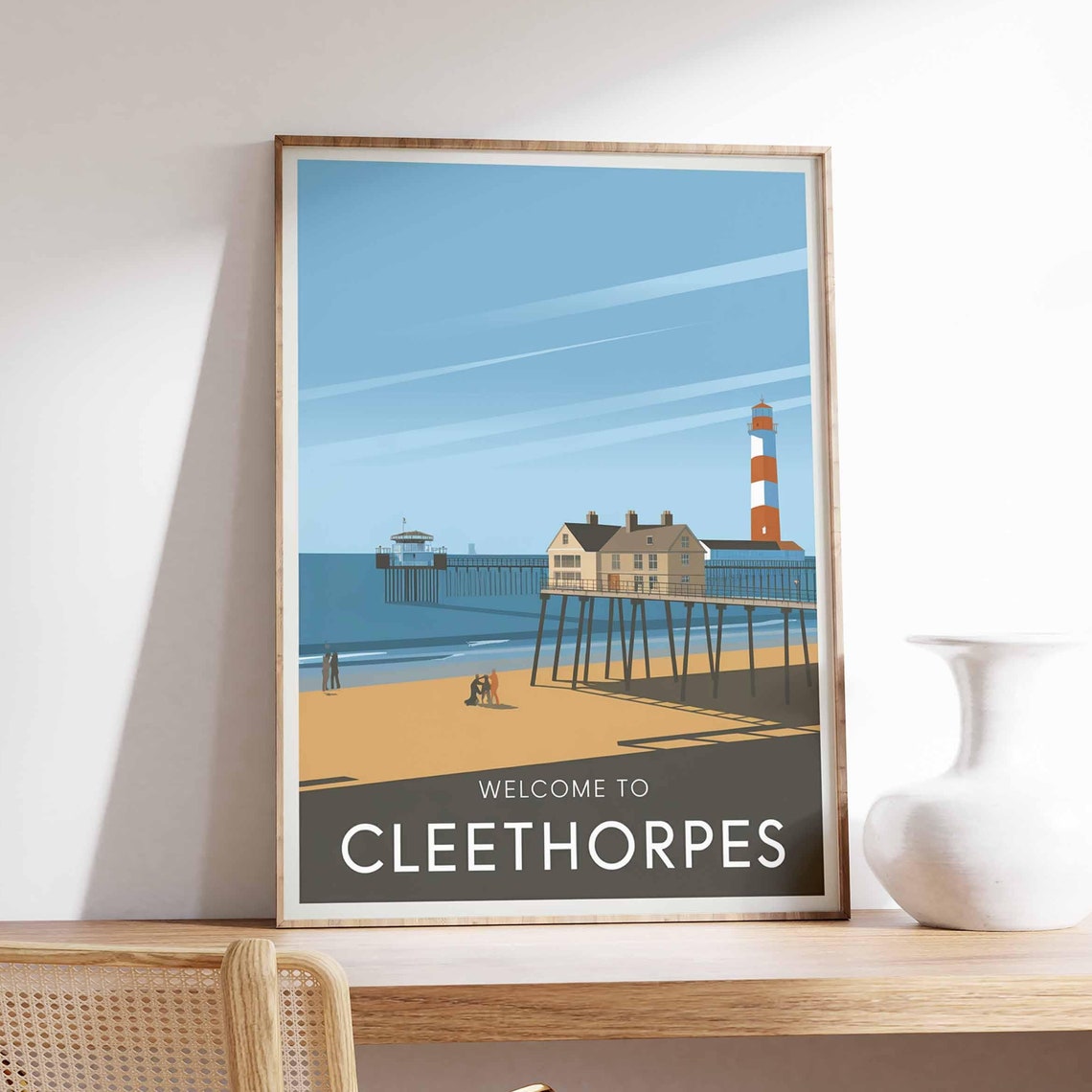 Welcome to Cleethorpes Pier Lighthouse Beach Travel Poster Art