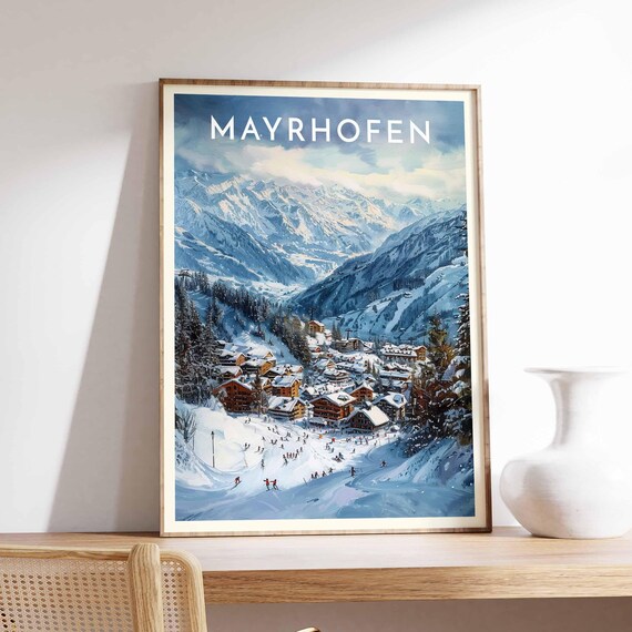 Mayrhofen Wide Valley Resort Snowy Mountains Vista Travel Poster