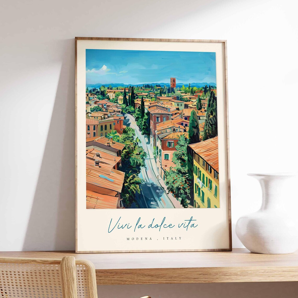 Modena Italy Old Town Rooftops Street Tower Vista Watercolor Poster