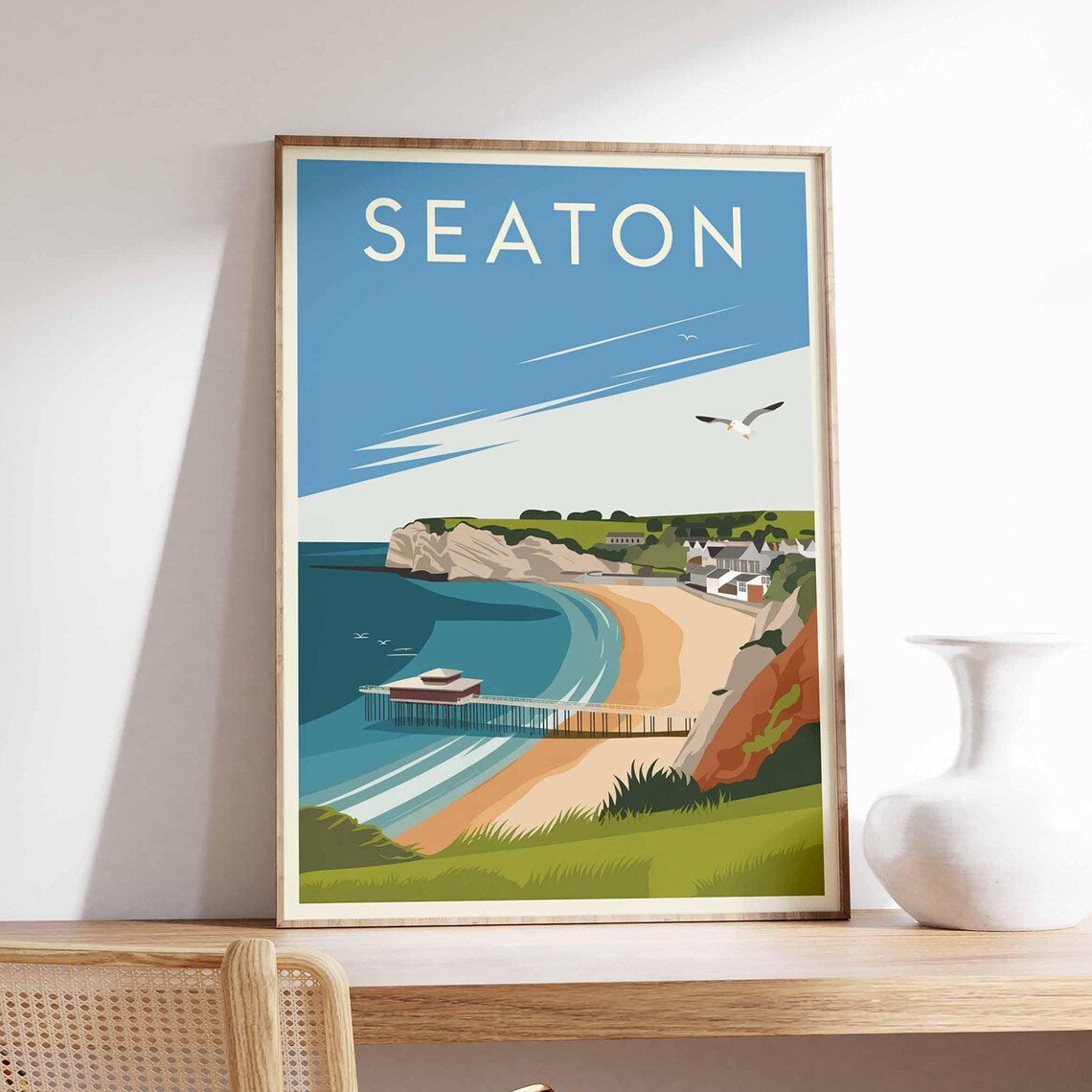 Seaton Jurassic Coast Travel Poster, Devon