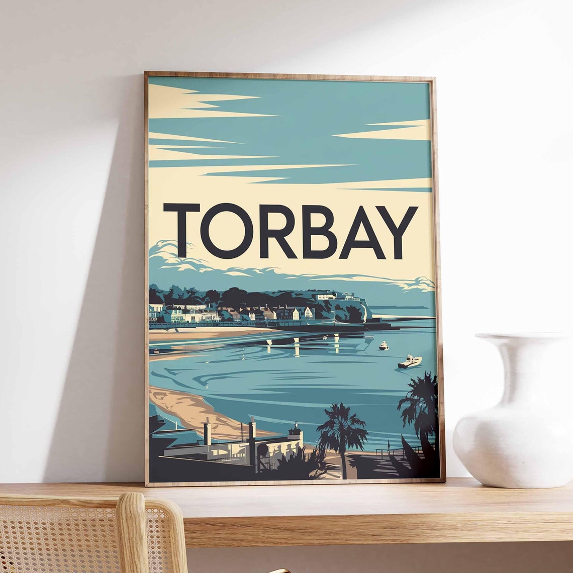 Torbay Devon Vintage Retro Typography English Seaside Bay Poster