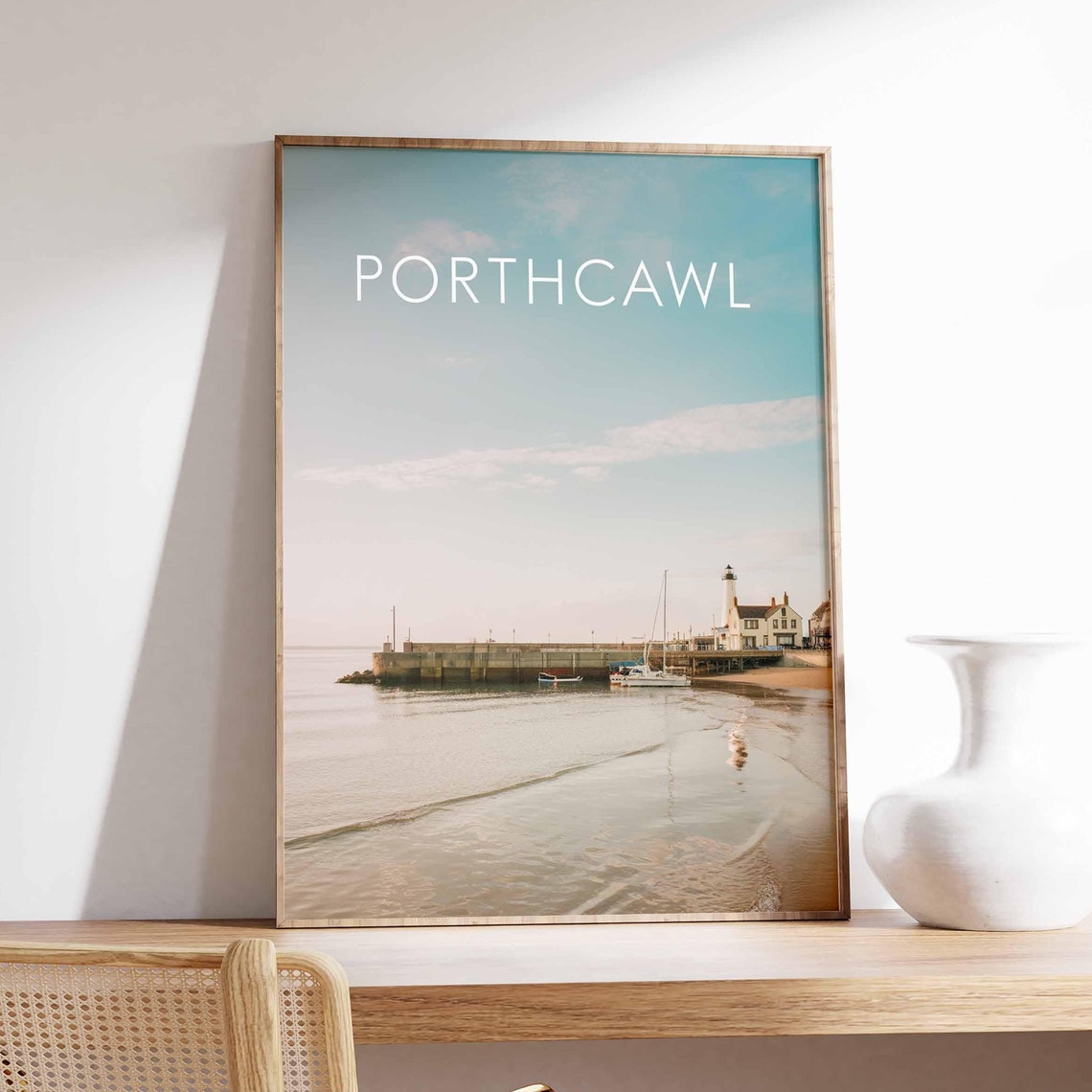 Porthcawl Wales Harbor Lighthouse Beach Serene Photo Travel Poster