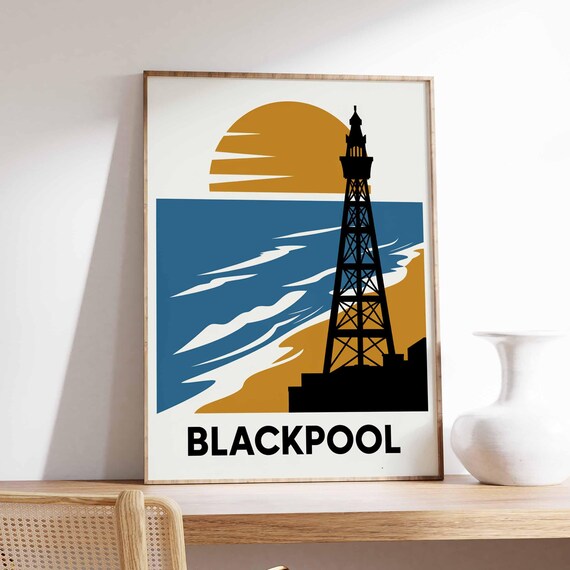 Blackpool Tower Silhouette at Sunset Graphic Seaside Art Poster