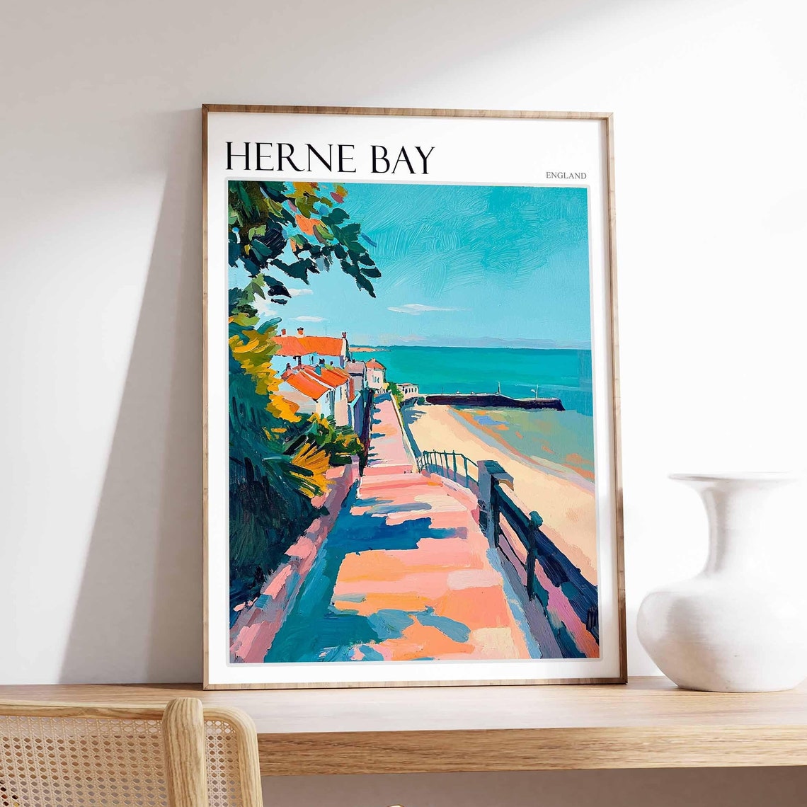 Herne Bay England Shaded Path Red Rooftops Beach Pier Poster