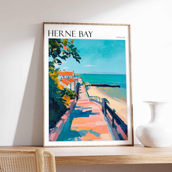 Herne Bay England Shaded Path Red Rooftops Beach Pier Poster