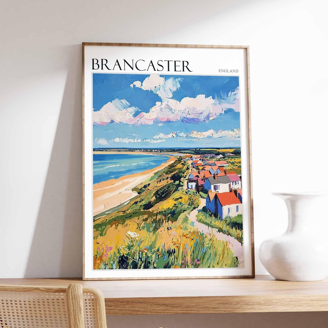 Brancaster England Golden Beach Sweeping Bay and Dune Grasses Poster