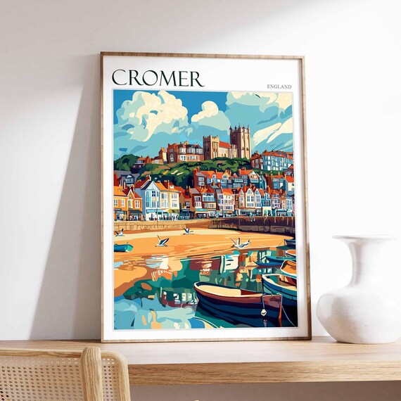 Cromer England Seaside Town Fishing Boats Beach Travel Poster