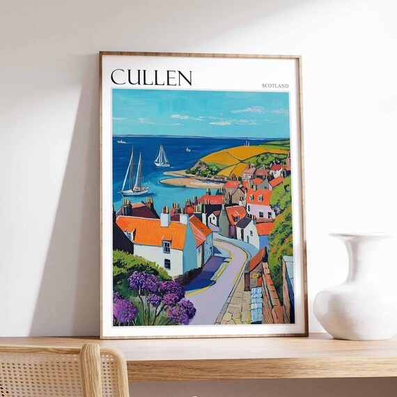 Cullen Scotland Winding Street to the Harbor with Flowers Poster