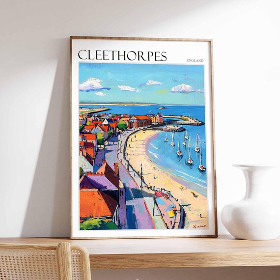 Cleethorpes England Curved Bay Sailboats Aerial Coast Travel Poster