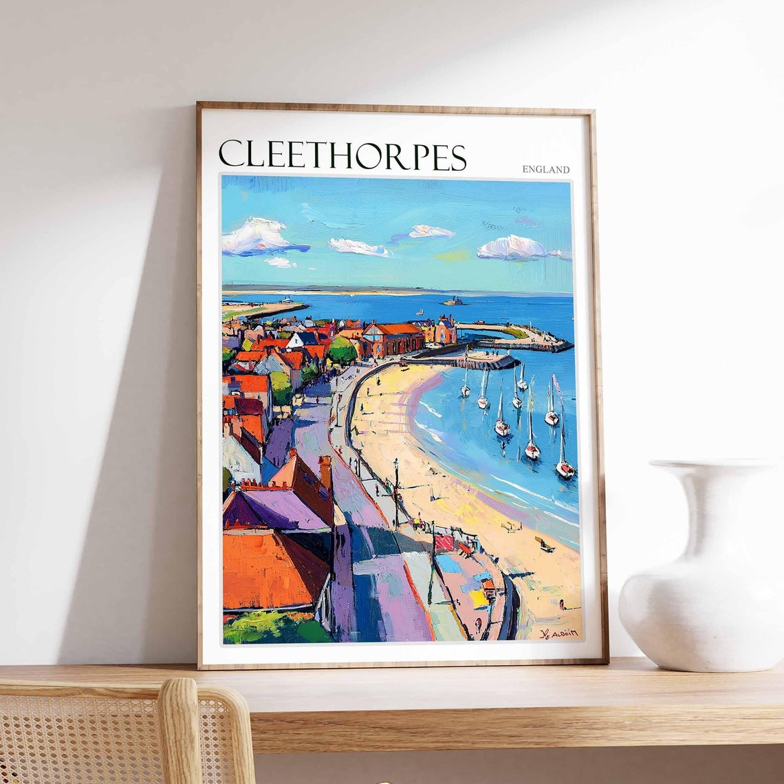 Cleethorpes England Curved Bay Sailboats Aerial Coast Travel Poster