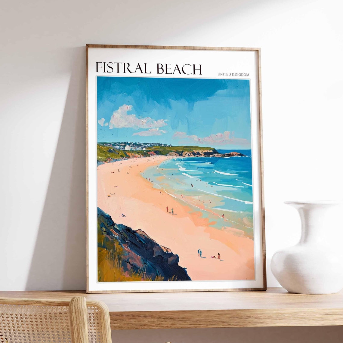 Fistral Beach United Kingdom Sandy Shore Rocky Headland Poster