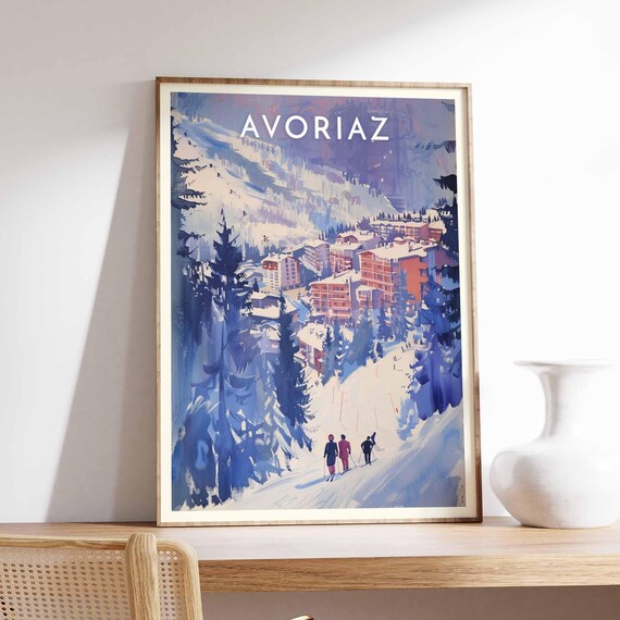 Avoriaz French Alps Purple Evening Village Pines Winter Ski Poster