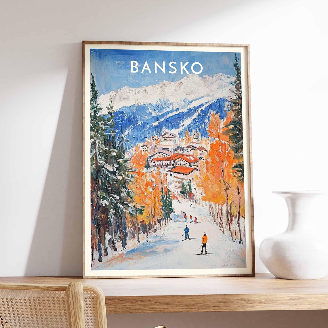 Bansko Ski Resort Autumn Trees Impressionist Travel Ski Poster