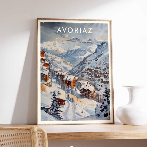 Avoriaz French Alps Panoramic Village Night Lights Ski Poster