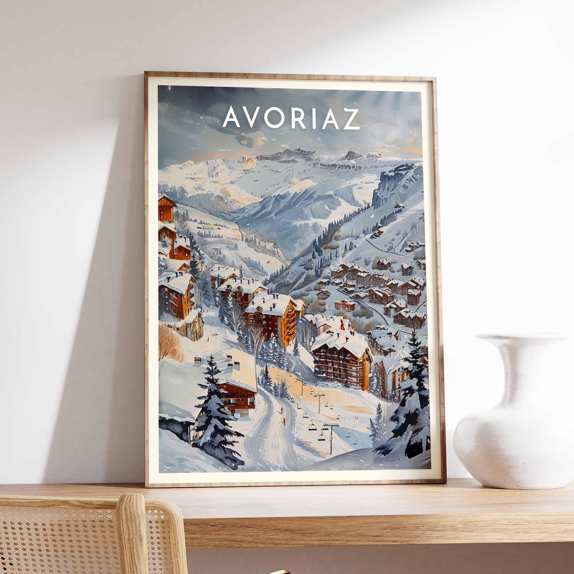 Skiing Travel Poster Avoriaz Ski Print French Alps Travel Print Skiing Art Skiing Print Winter Sport Art Ski Gift