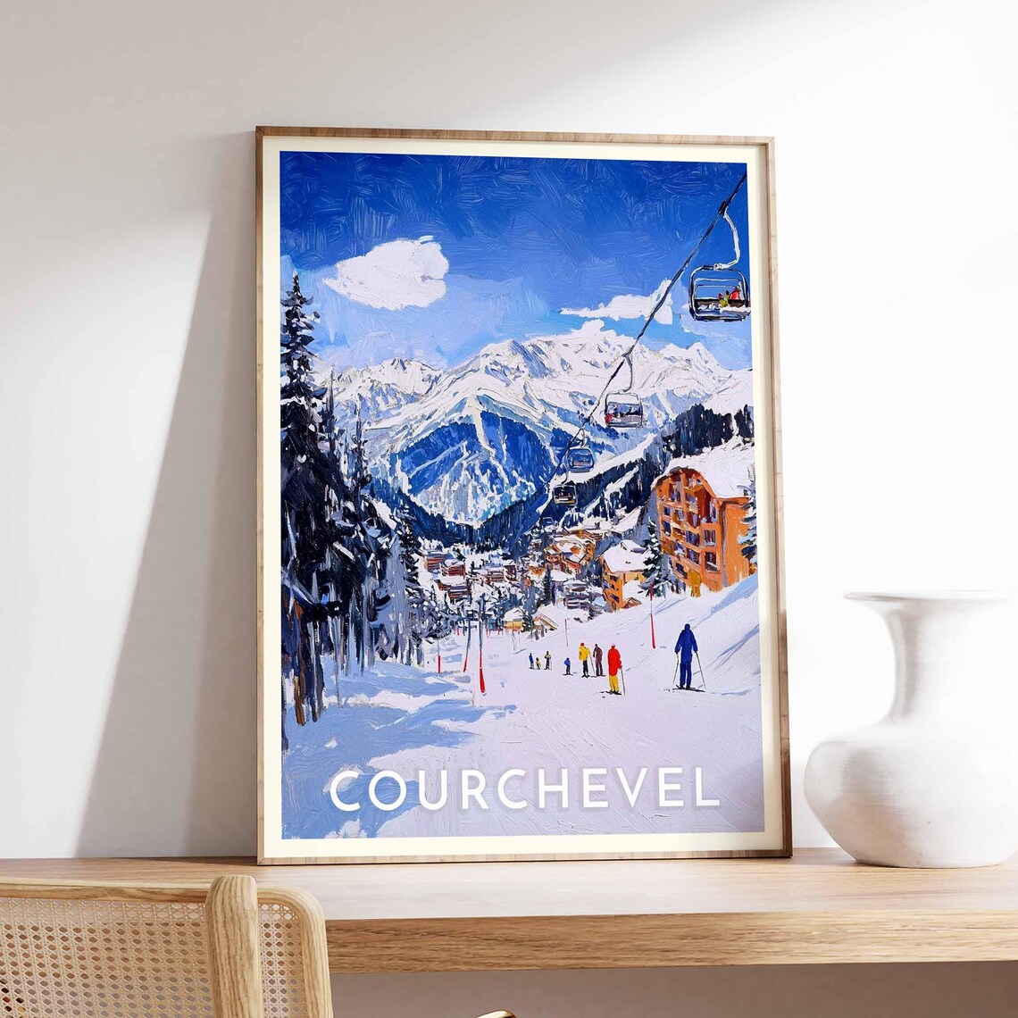 Skiing Travel Poster Courchevel Ski Print France Travel Print Skiing Art Skiing Print Winter Sport Art Ski Gift