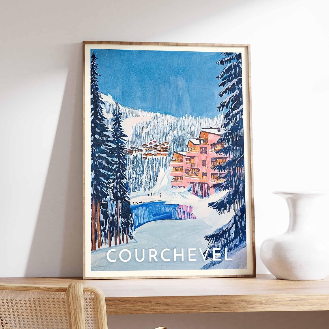 Skiing Travel Poster Courchevel Ski Print France Travel Print Skiing Art Skiing Print Winter Sport Art Ski Gift