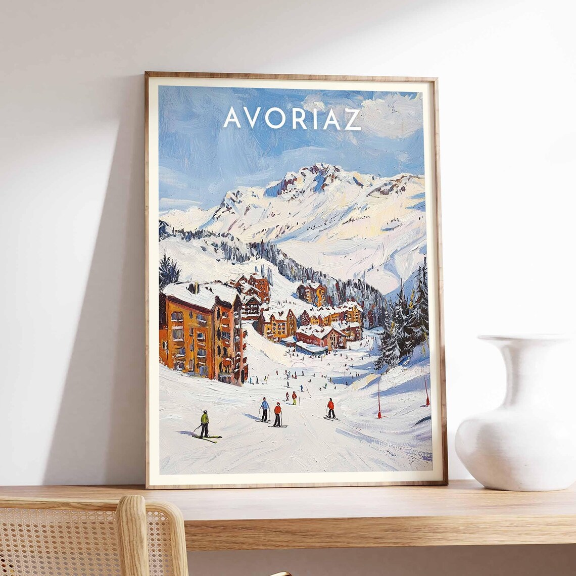 Avoriaz French Alps Sunny Resort Slope Village Winter Ski Poster