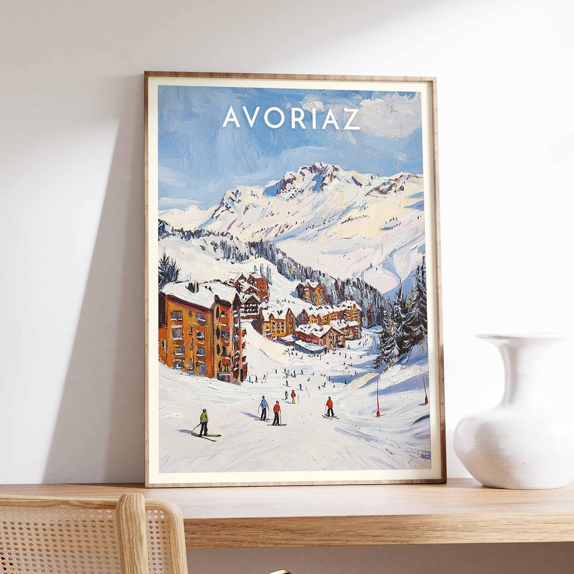 Skiing Travel Poster Avoriaz Ski Print French Alps Travel Print Skiing Art Skiing Print Winter Sport Art Ski Gift
