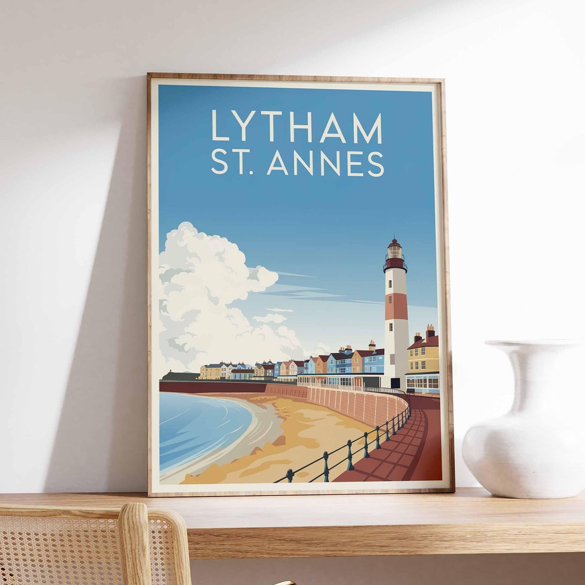 Lytham St Annes Lighthouse Promenade Beach Illustration Poster