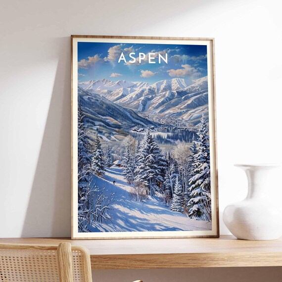 Aspen Colorado Snowy Forest Trail Pines Mountain Peak View Poster