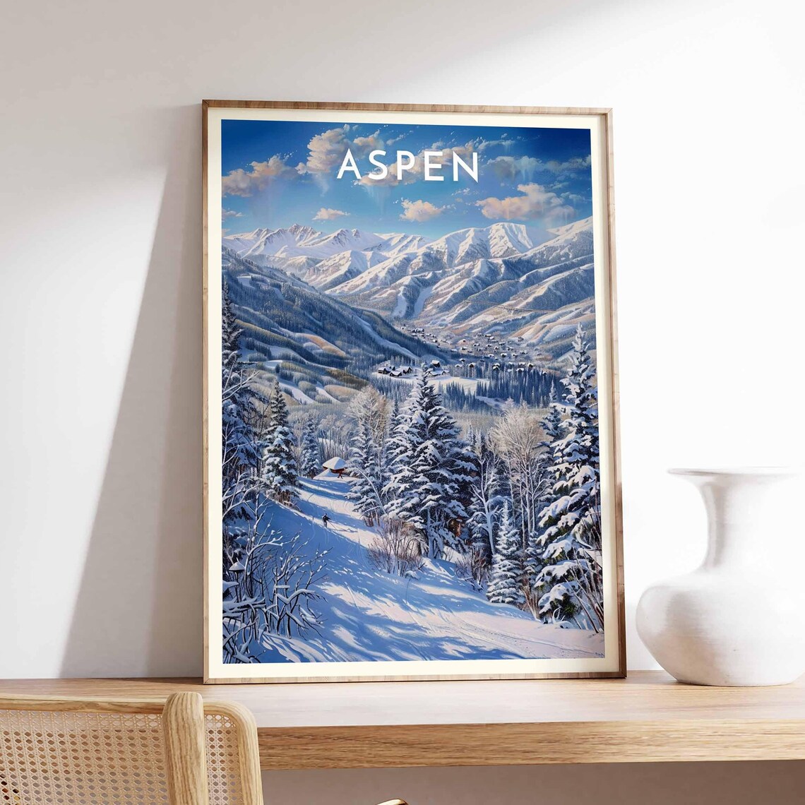 Aspen Colorado Snowy Forest Trail Pines Mountain Peak View Poster