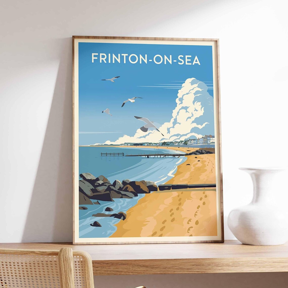 Frinton On Sea Vintage Beach Travel Pier Seagulls England Poster