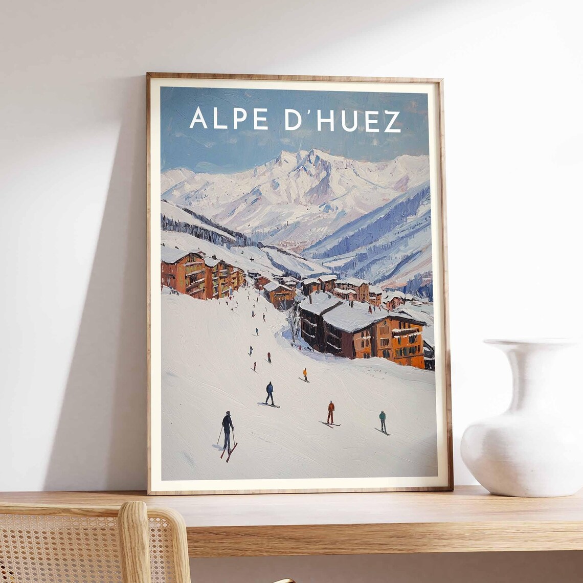 Skiing Travel Poster Alpe Dhuez Ski Print France Travel Print Skiing Art Skiing Print Winter Sport Art Ski Gift