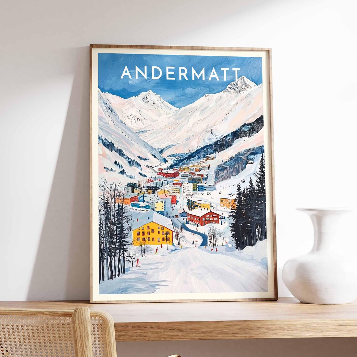 Andermatt Switzerland Pastel Peaks Village Between Dark Pines Poster - Image 2