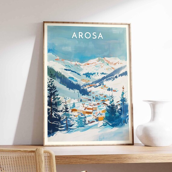 Arosa Switzerland Turquoise Slopes Resort Town Winter Ski Poster