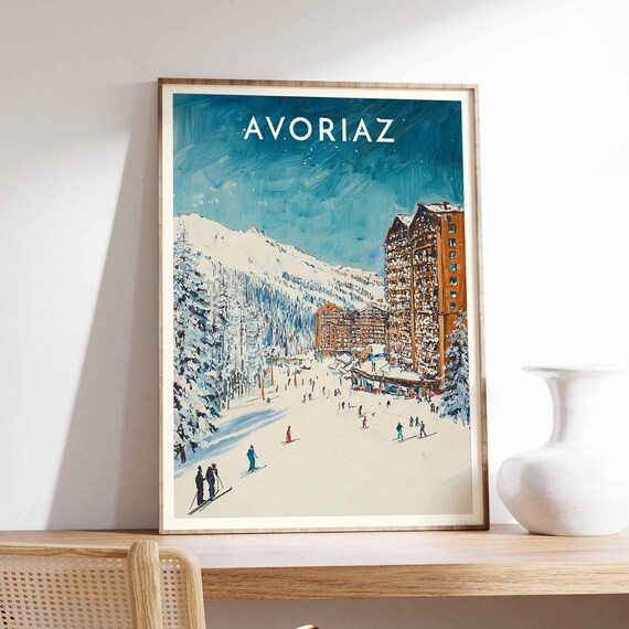 Avoriaz French Alps Twilight Wooden Towers Resort Ski Scene Poster