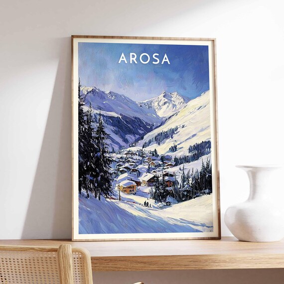 Arosa Switzerland Blue Valley Village Peaks Winter Ski Poster