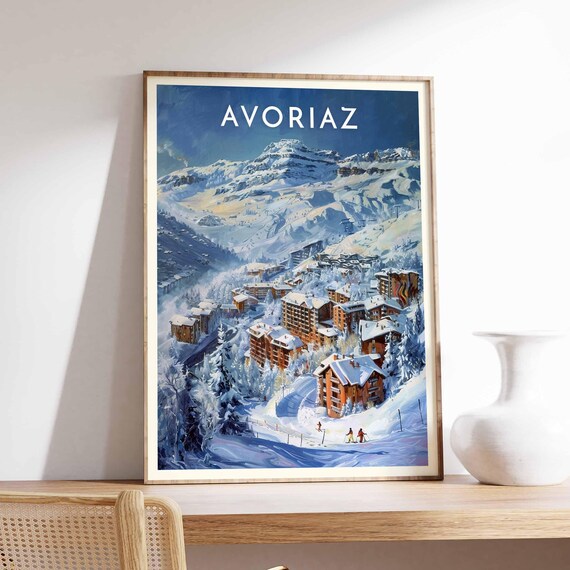 Avoriaz French Alps Blue Mountain Resort Village Winter Ski Poster