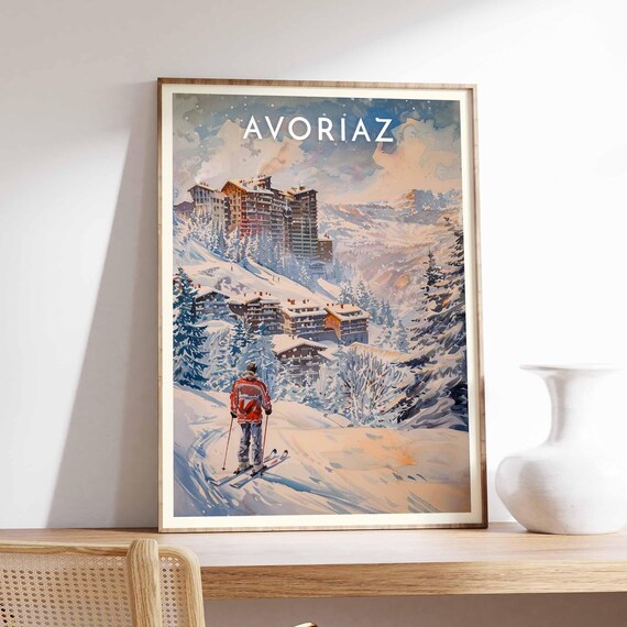 Avoriaz French Alps Red Jacket Skier Sunrise Mountain View Poster