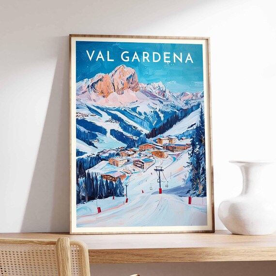 Val Gardena Italy Dolomites Ski Slopes Chairlift Travel Poster