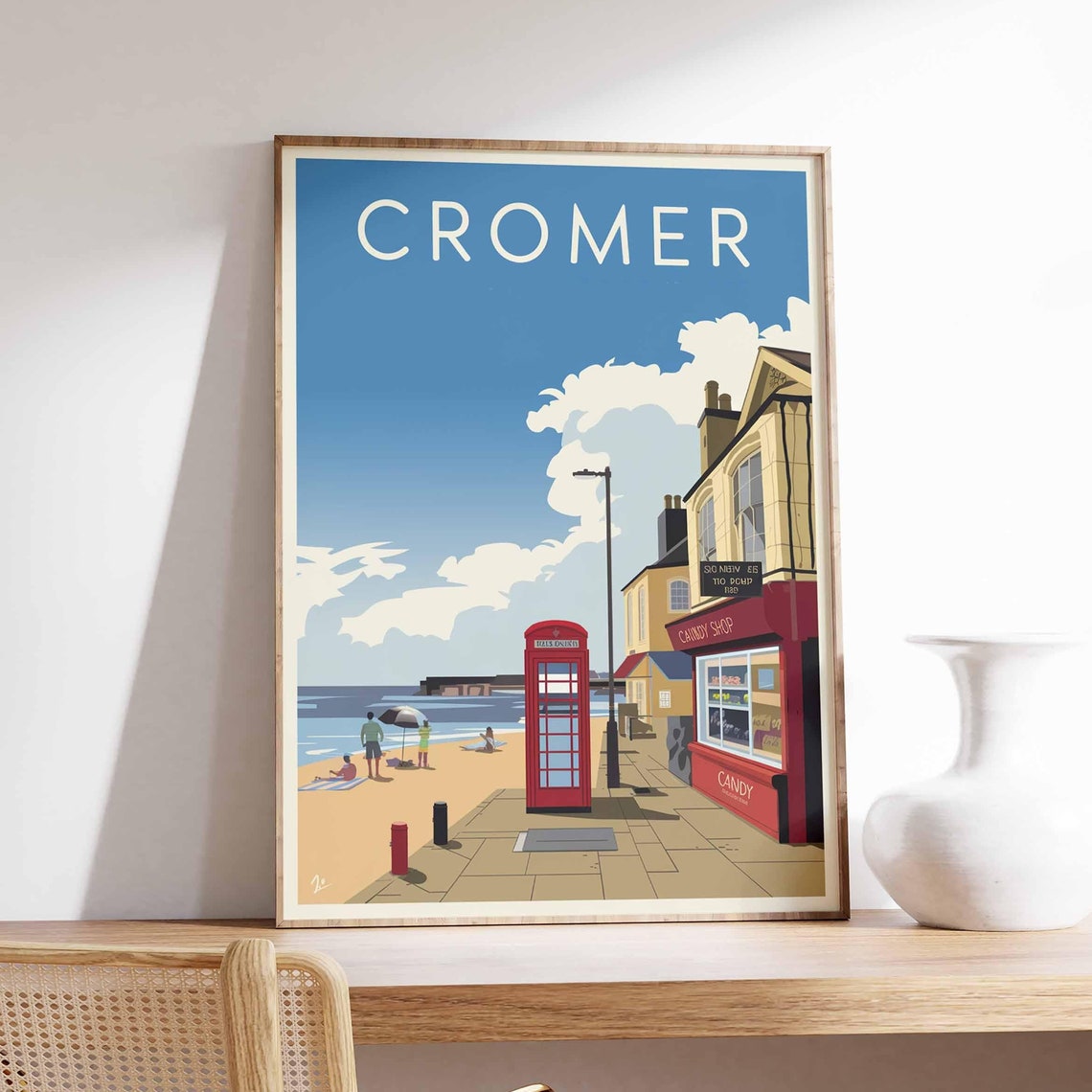Cromer Red Phone Box Candy Shop Seaside Beach Travel Poster Art