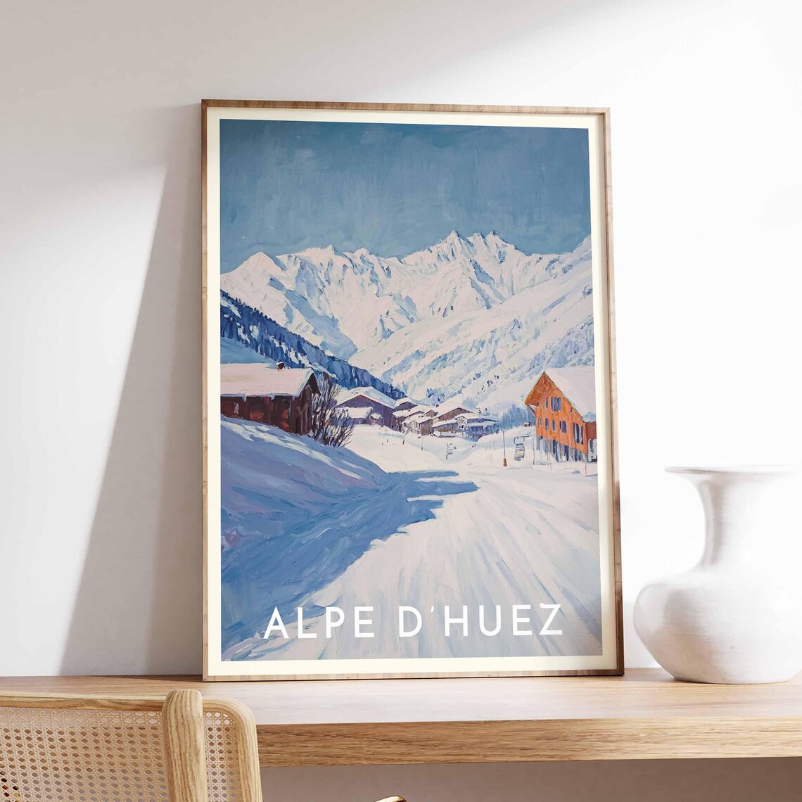 Skiing Travel Poster Alpe Dhuez Ski Print France Travel Print Skiing Art Skiing Print Winter Sport Art Ski Gift