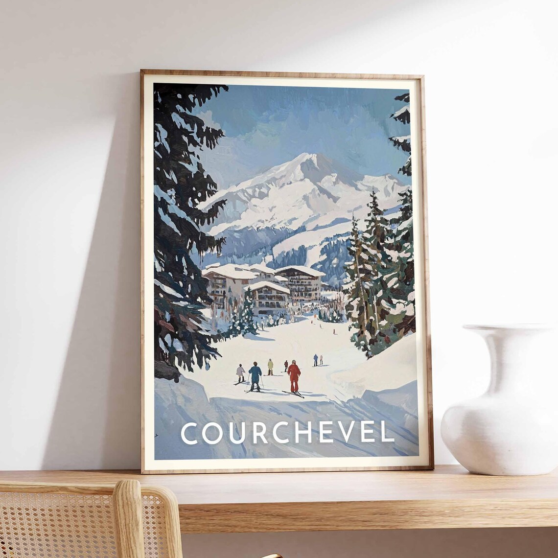 Skiing Travel Poster Courchevel Ski Print France Travel Print Skiing Art Skiing Print Winter Sport Art Ski Gift