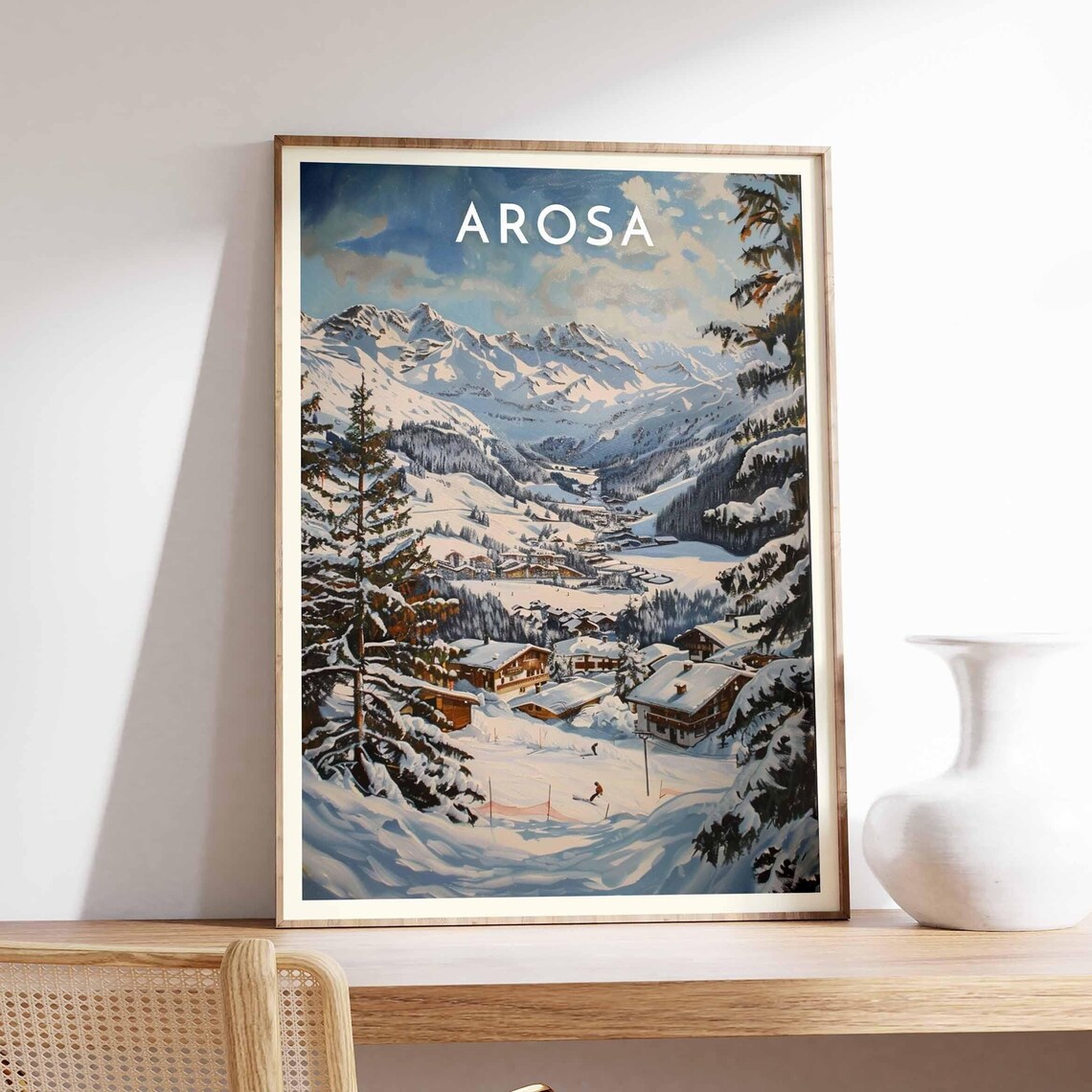 Arosa Swiss Alps Chalet Village Pines Valley Winter Ski Poster