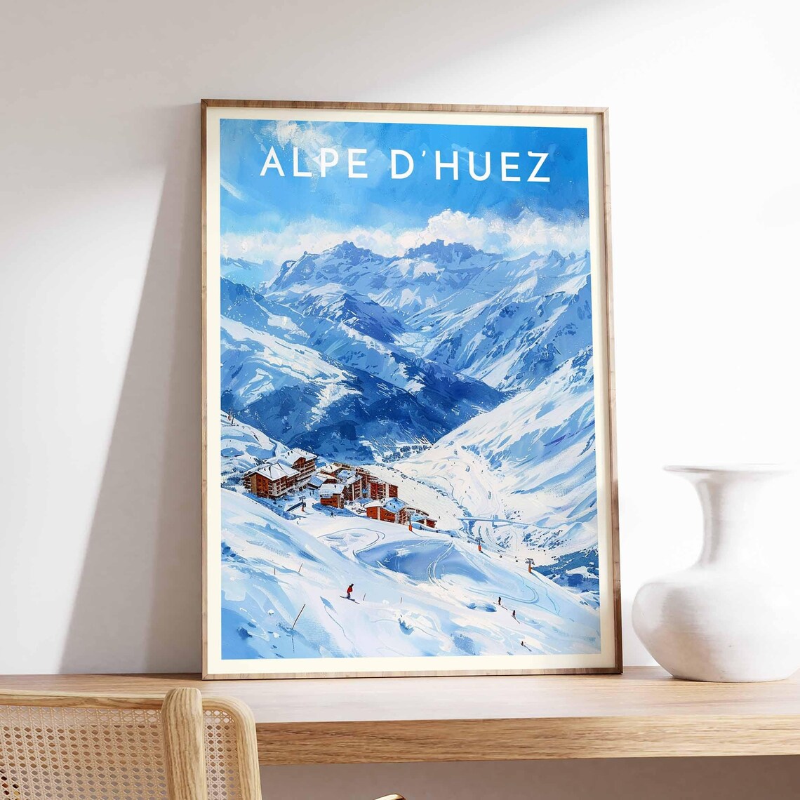Skiing Travel Poster Alpe Dhuez Ski Print France Travel Print Skiing Art Skiing Print Winter Sport Art Ski Gift