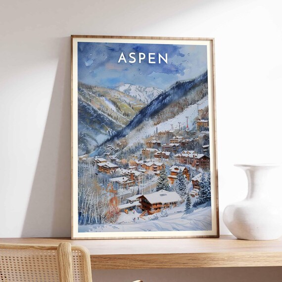 Aspen Colorado Soft Watercolor Hillside Resort Village Poster